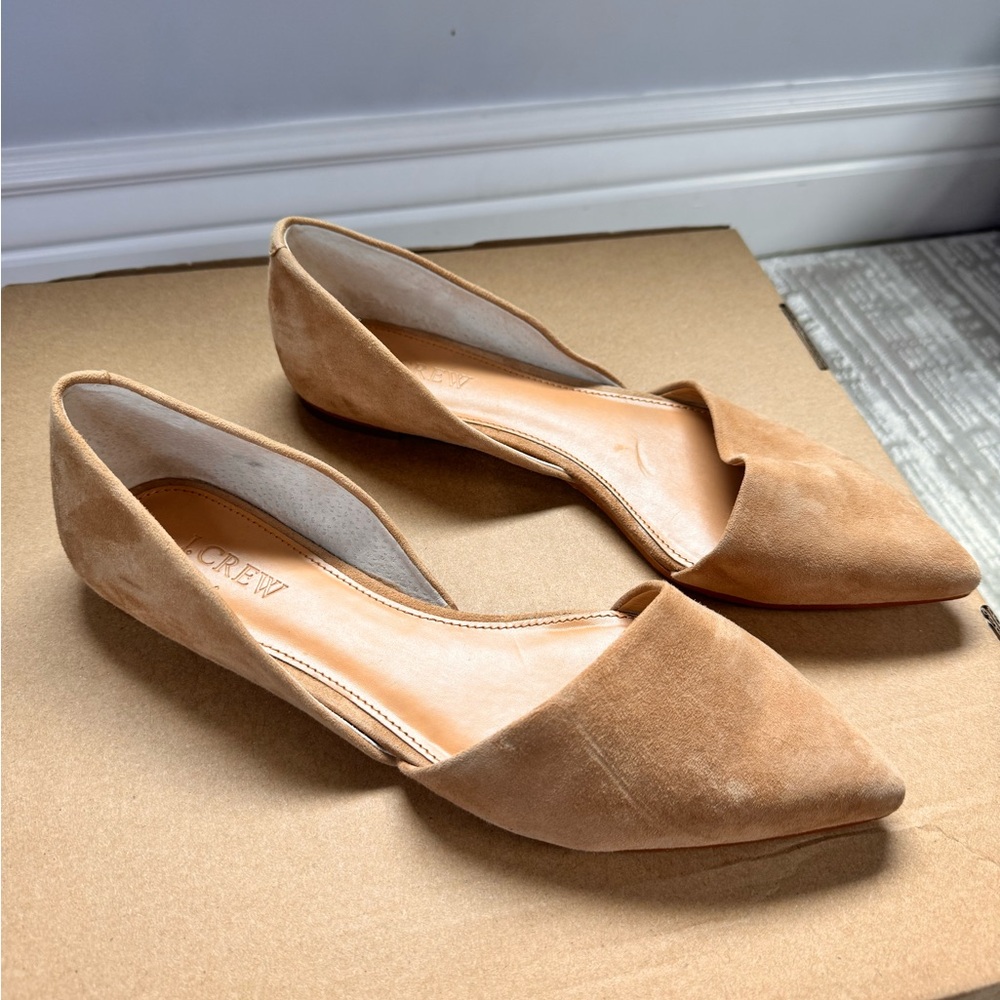 J. Crew Tan Suede Pointed-Toe D'Orsay Flats